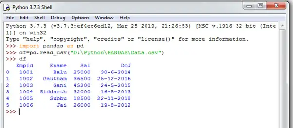 creating data frame